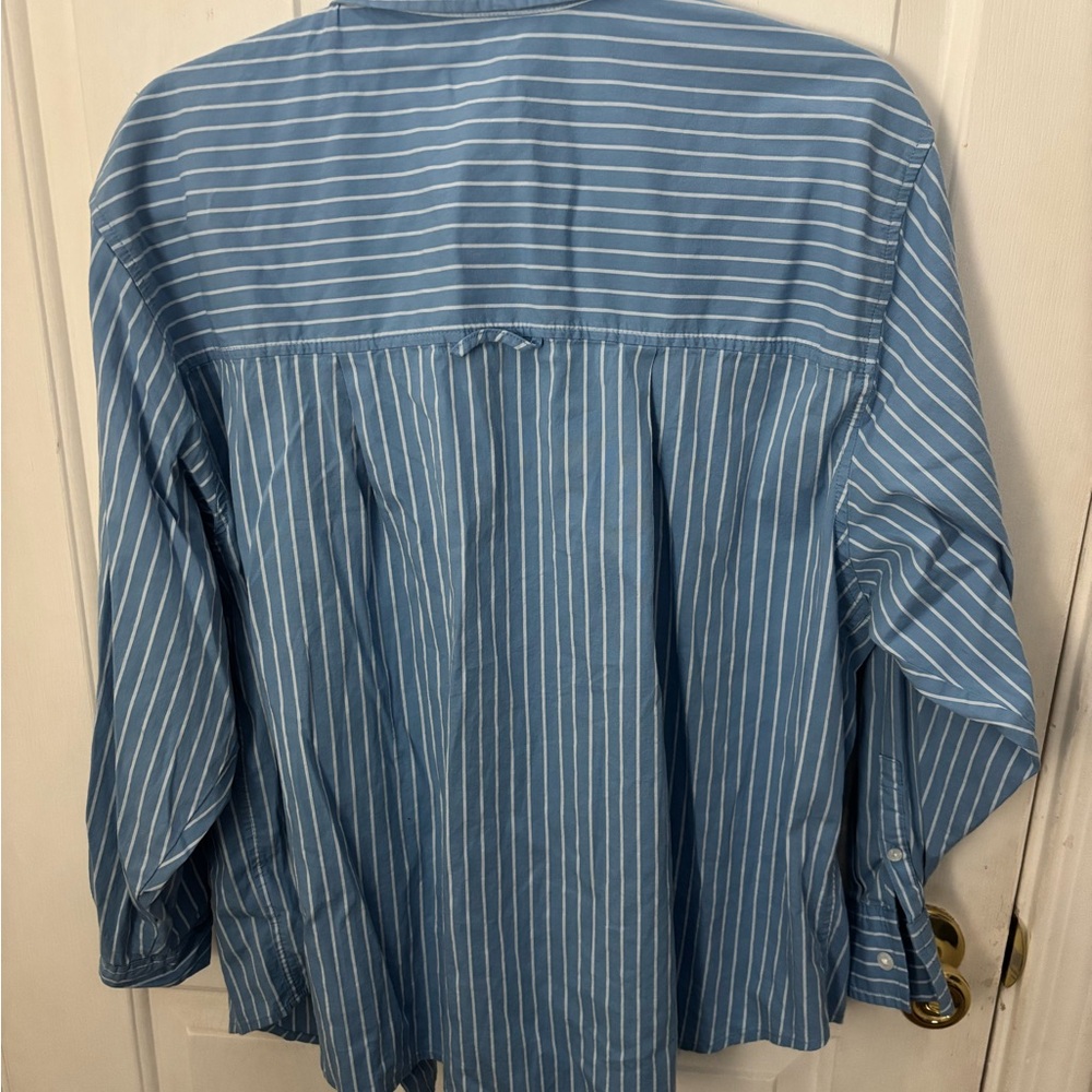 Elegant Blue Striped Women's Button Down Shirt - Picture 3 of 3
